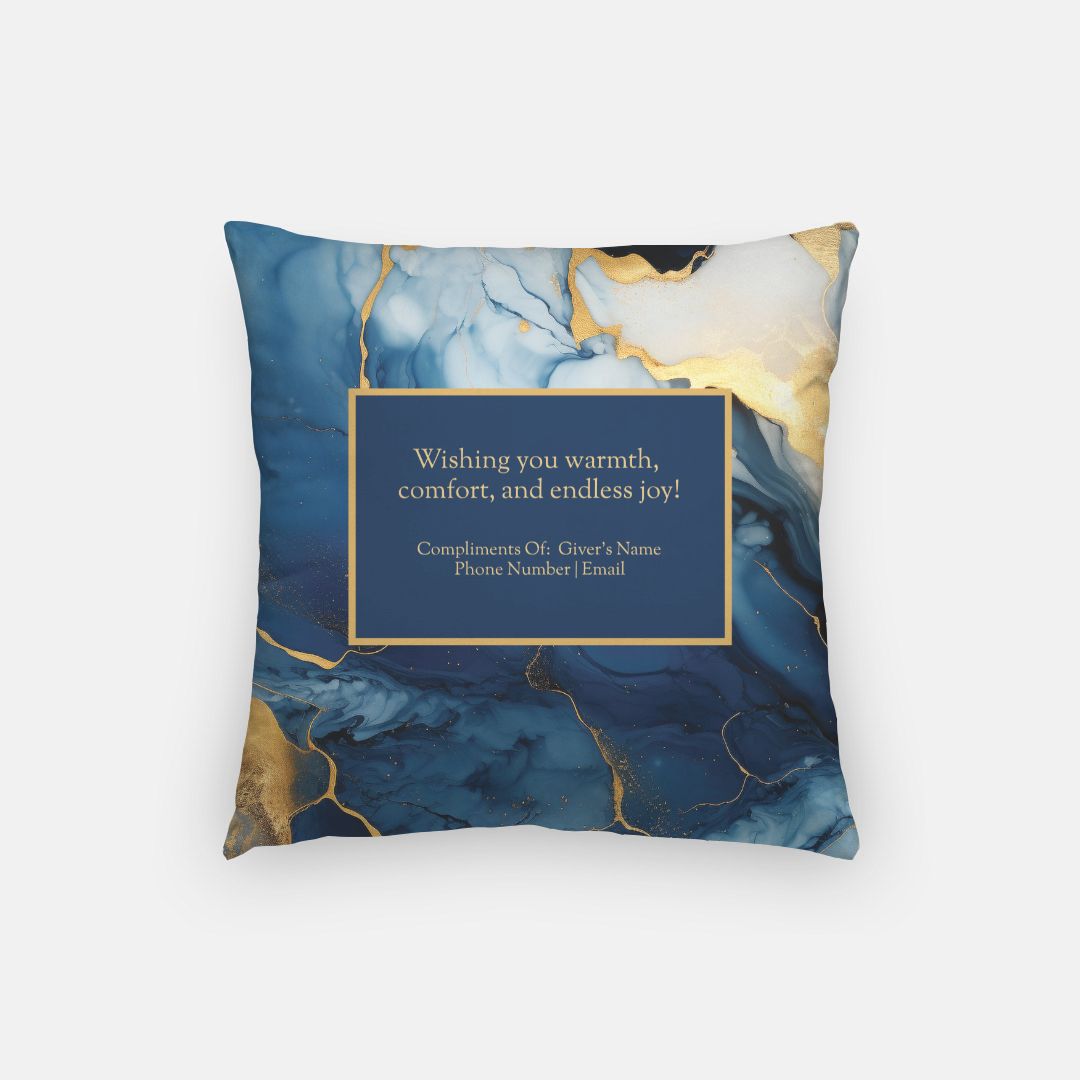 Luxury Blue Marble Custom Message Artisan Pillow 100% Made In USA (Pillow Insert Included)
