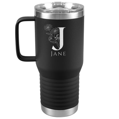 Personalized Birth Month Flower Laser Engraved Tumbler with Handle 20oz