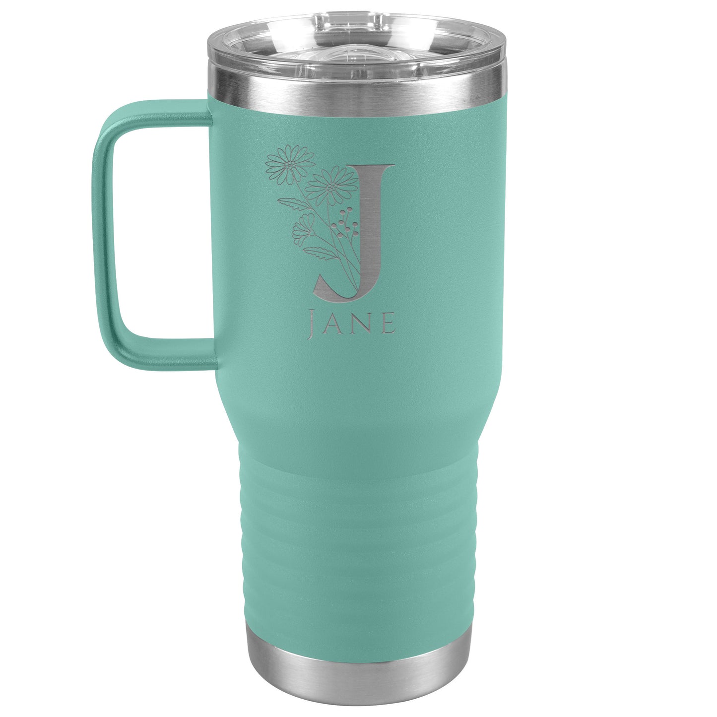 Personalized Birth Month Flower Laser Engraved Tumbler with Handle 20oz