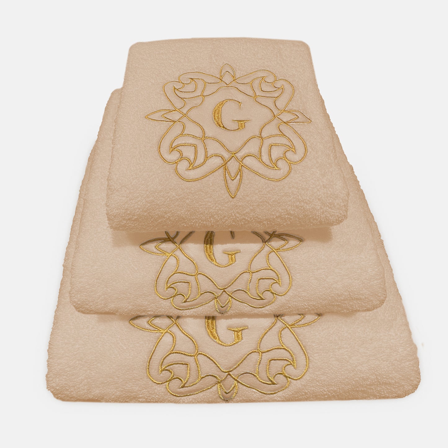 Initial(s) Gold Embroidery Luxury 100% Turkish Cotton Towel Sets (Sand Color)