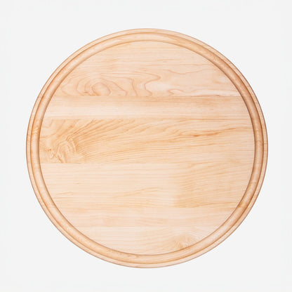 Personalized - Maple and Walnut Round Charcuterie Board with Groove - 13.5” x 13.5” x 0.75"
