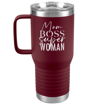 Mom Boss SUPER WOMAN Laser Engraved Tumbler with Handle 20oz