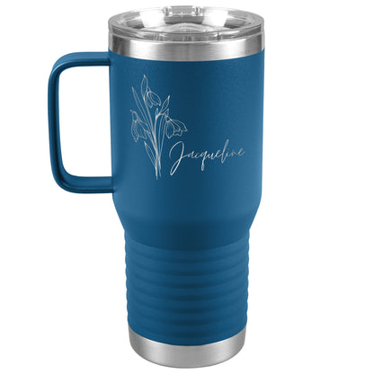 Personalized Birth Month Flower Laser Engraved Travel Tumbler 20 oz