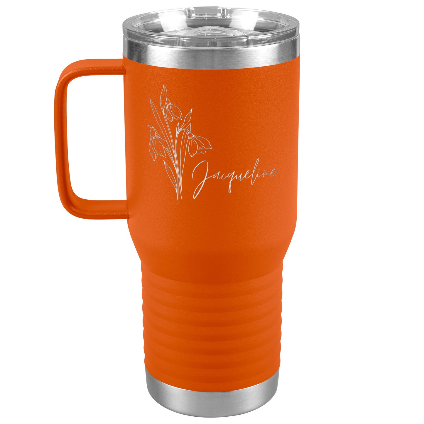 Personalized Birth Month Flower Laser Engraved Travel Tumbler 20 oz
