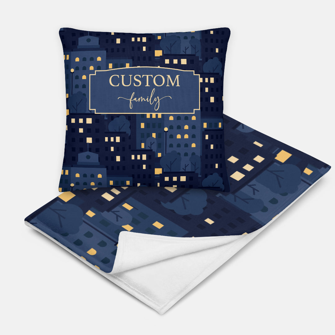 City Night Gift Set Bundle Personalized Pillow and Throw Blanket