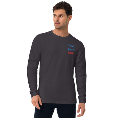 Logo Embroidery Men Long Sleeve Fitted Crew 100% Cotton
